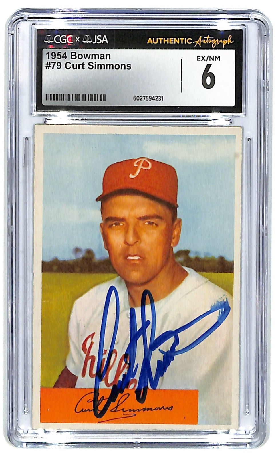 1954 Curt Simmons Bowman - #79 Autograph CGC Excellent 6 - JSA Authentic Auto
