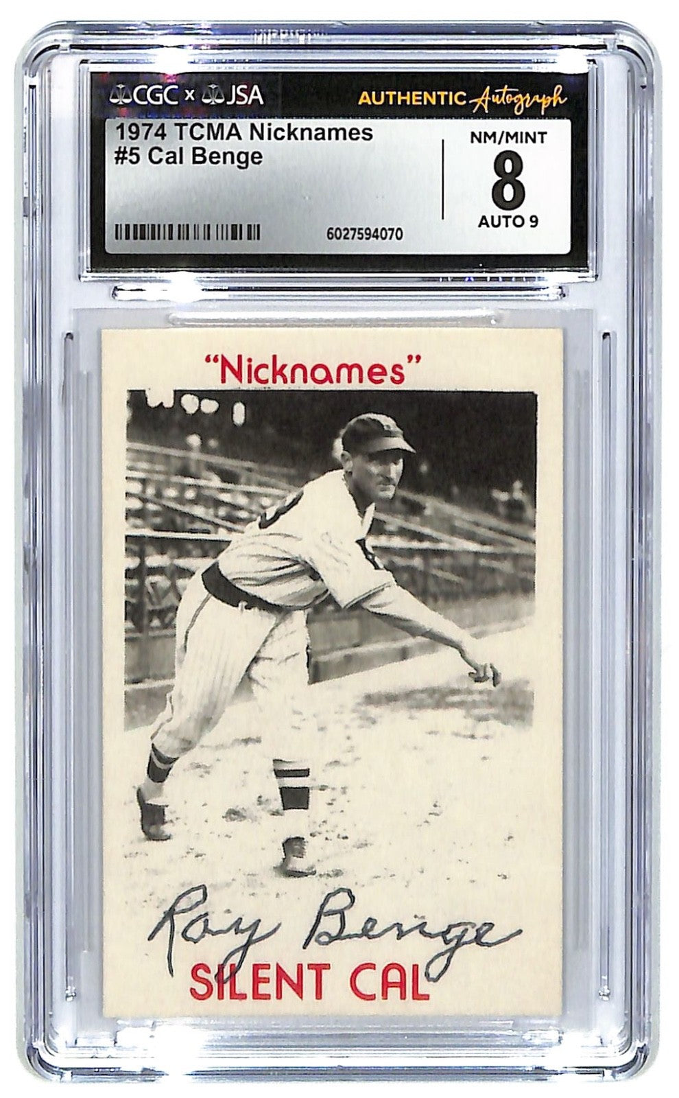 1974 TCMA Cal Benge "Nicknames" - #5 Autograph CGC 8 - JSA Authentic Auto 9