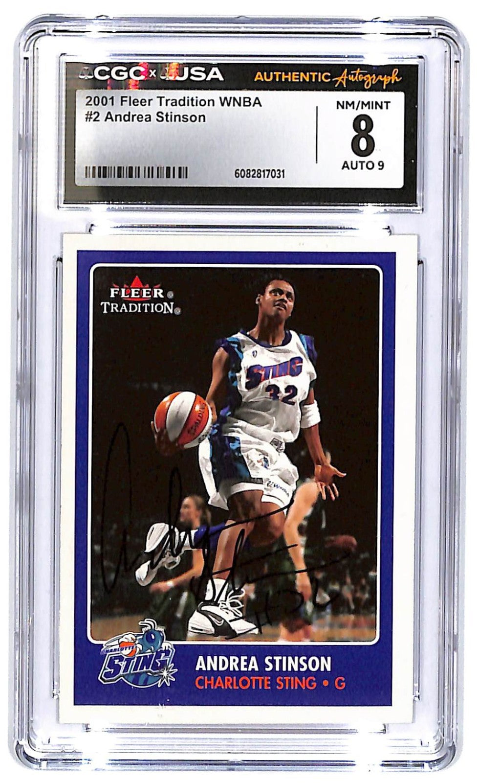 2001 Andrea Stinson Fleer Tradition WNBA Autograph #2 CGC 8 - JSA Auto 9