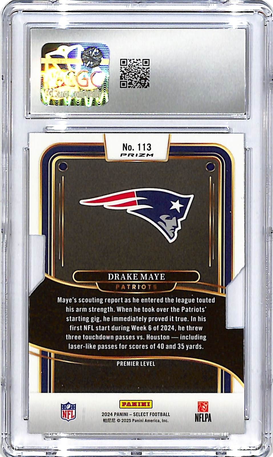 2024 Select Drake Maye Rookie RC Silver Die Cut #113 CGC 9.5 Patriots