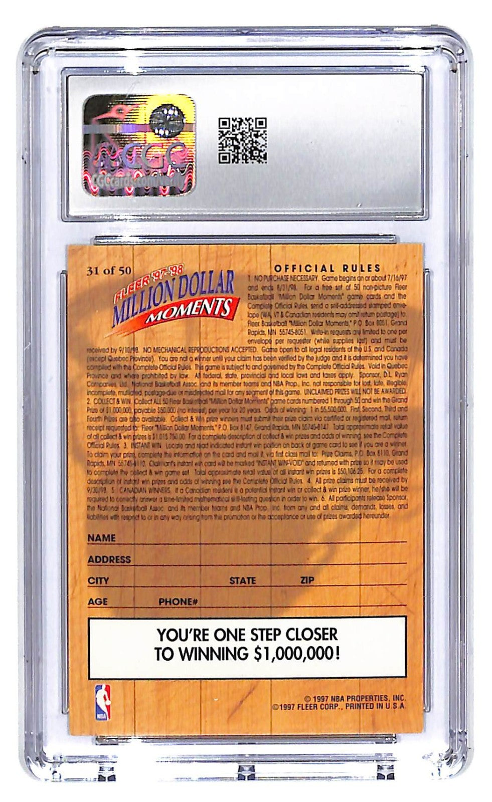 1997-98 Kobe Bryant Fleer Million Dollar Moments #31 CGC Mint 9