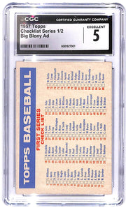 1957 Checklists 1st Series Checklist Topps - (1-176) Blony Back CGC Excellent 5