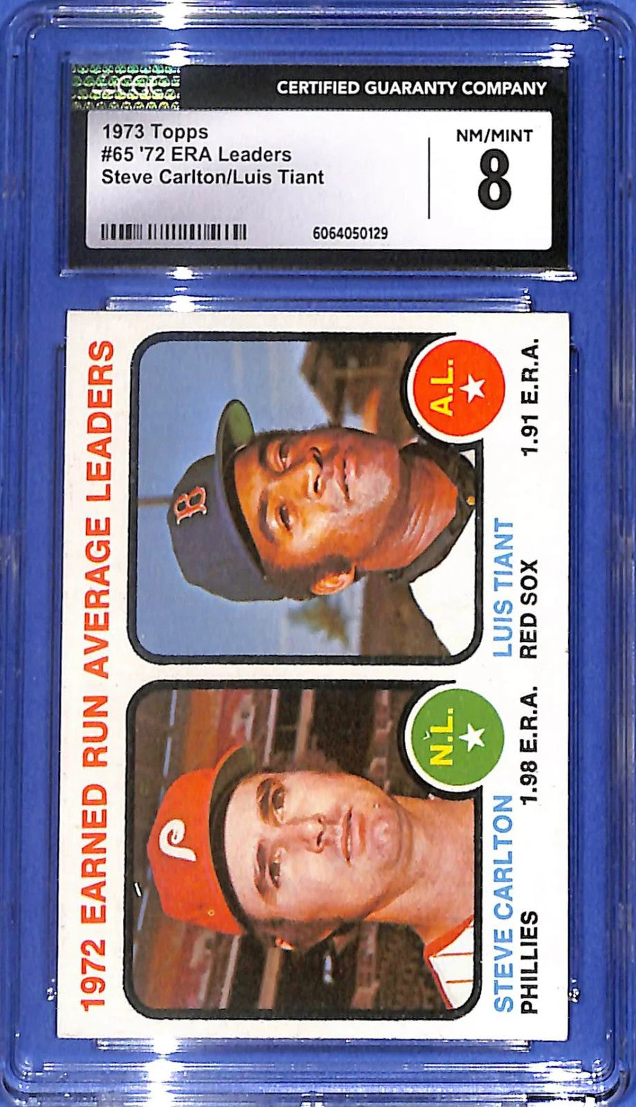 1973 Topps League Leaders Steve Carlton (HOF), Luis Tiant #65 CGC 8 NT/MT