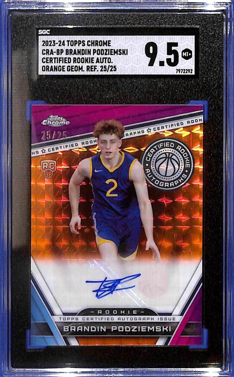 2023-24 Topps Chrome Certified RC Auto Brandin Podziemski Orange #/25 SGC 9.5