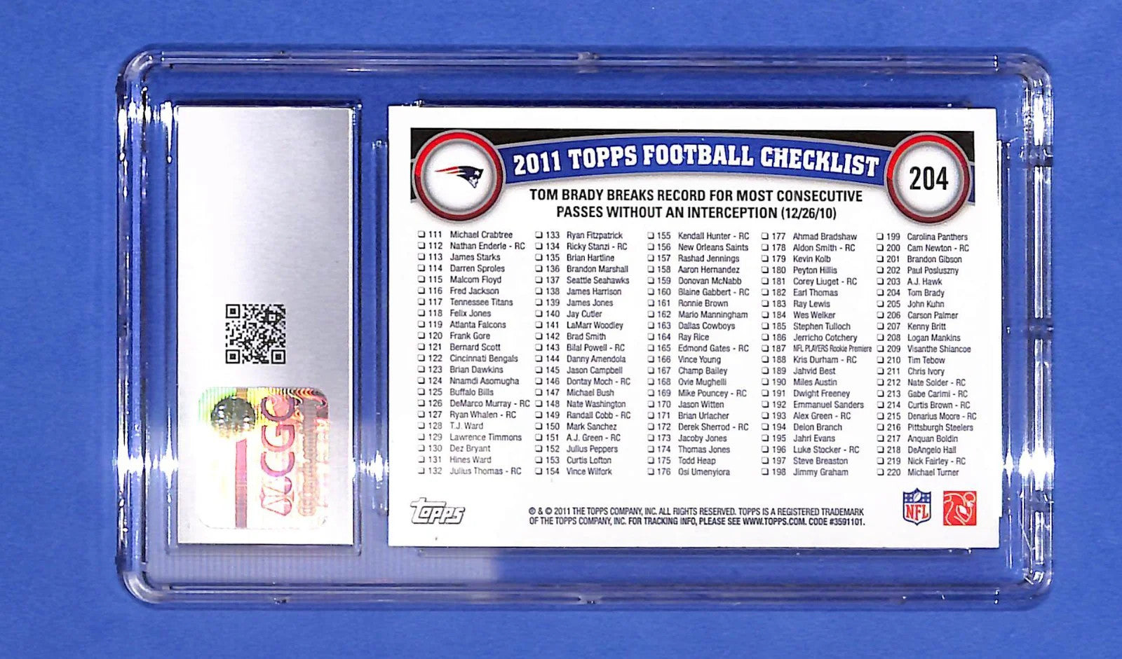 2011 Topps - Checklist Tom Brady #204 CGC 10 Gem Mint Brady Breaks Record