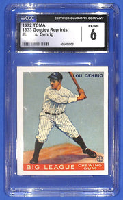 1972 TCMA 1933 Goudey Reprint #92 Lou Gehrig (HOF) CGC 6 EX-NM N.Y. Yankees