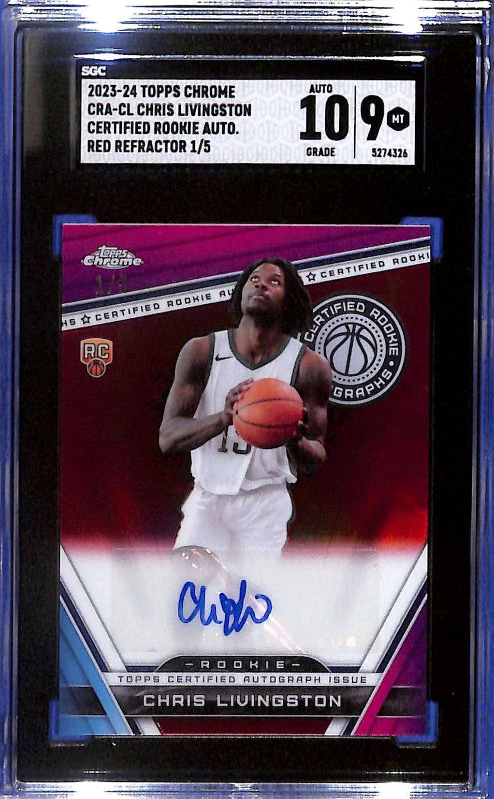 2023 Chris Livingston Topps Chrome Red Refractor Auto (RC) #1/5 - CRA-CL SGC 9