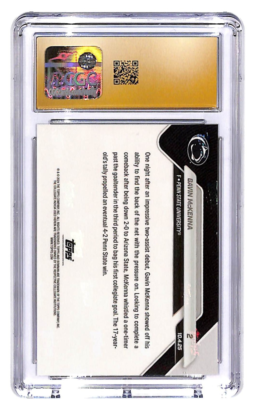 2025-26 Gavin McKenna Bowman U Now - 1st Collegiate goal #2 CGC Pristine 10