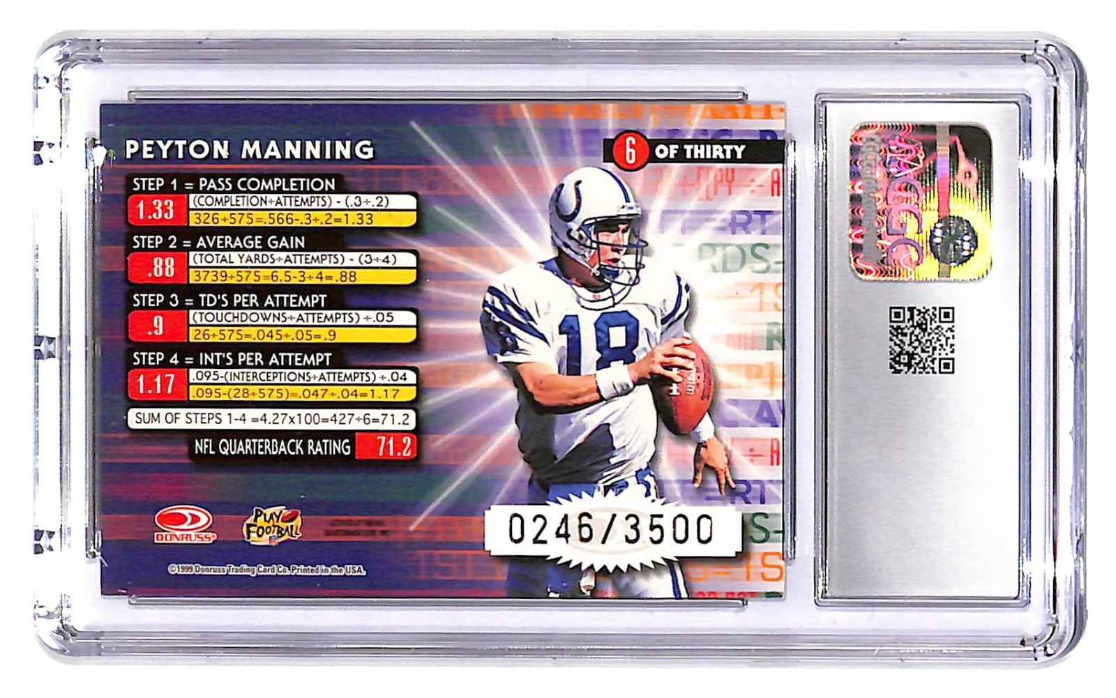 1999 Peyton Manning Donruss Elite Power Formulas #6 #246/3500 CGC Mint Plus 9.5