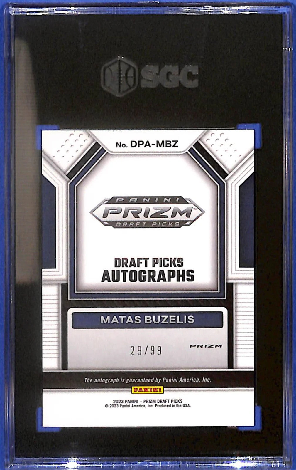 2022/23 Panini Prizm Draft Picks Matas Buzelis Auto Purple Ice Prizm #/99 SGC 10