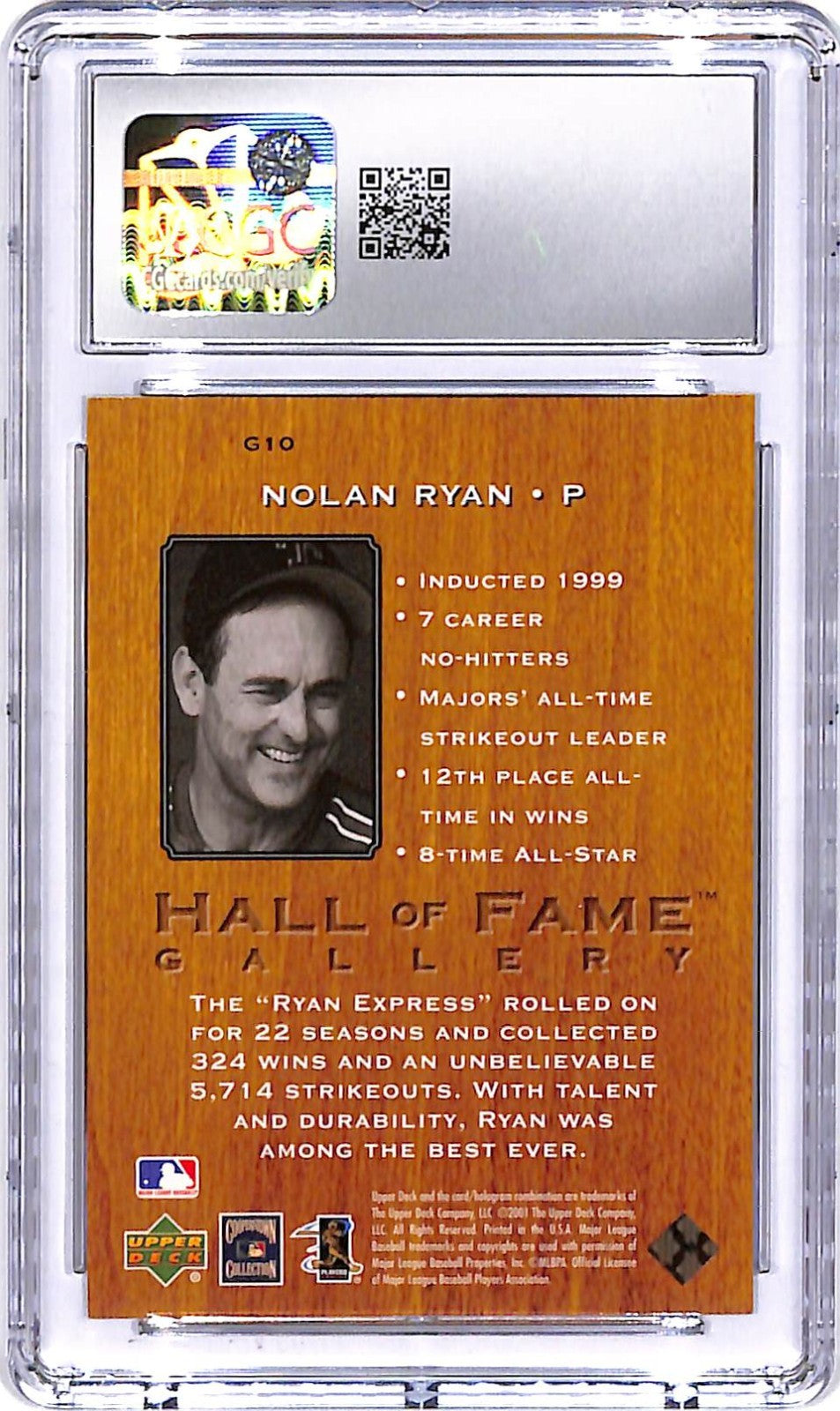 2001 Upper Deck Hall of Famers Nolan Ryan Gallery G10 CGC 9.5 Rangers