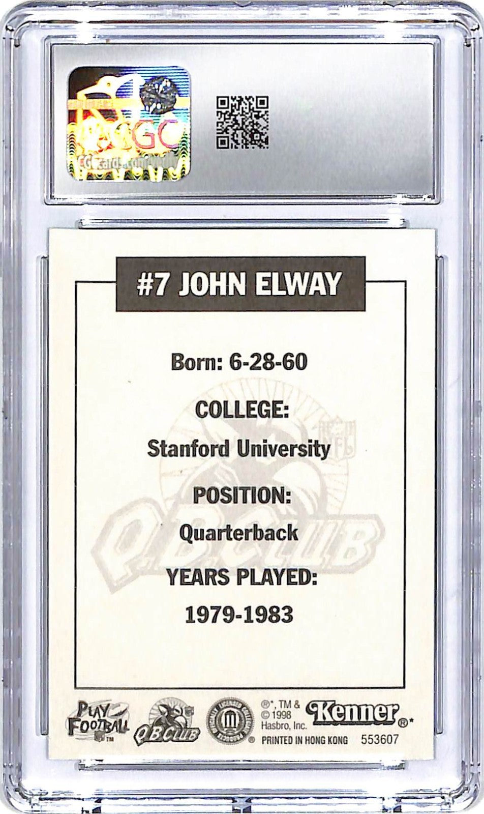 1998 Kenner Starting Lineup Classic Doubles John Elway Card CGC 9