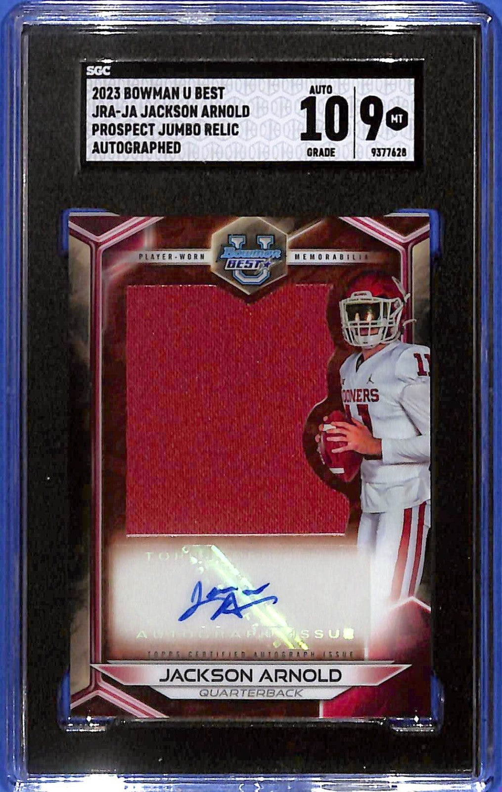 2023 Bowman's Best U Prospect Jumbo Relic Autographs Jackson Arnold SGC 9/10 Aut