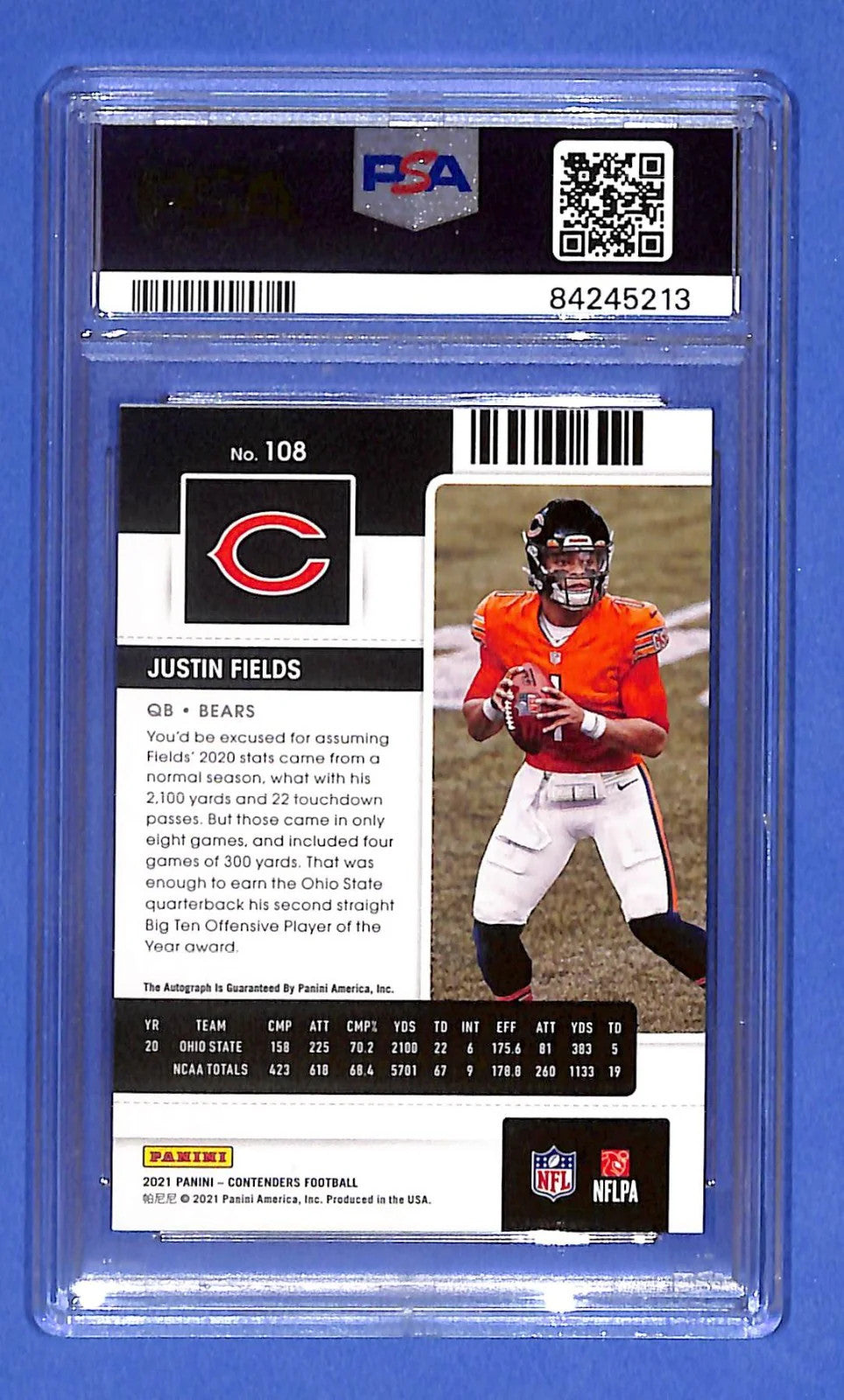 2021 Panini Contenders Rookie Ticket RPS Justin Fields Auto-Red Zone #108 PSA 9