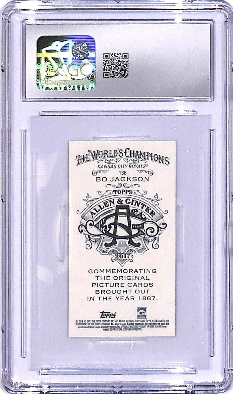 2017 Topps Allen and Ginter Bo Jackson Mini A&G Back #136 CGC 9 Royals
