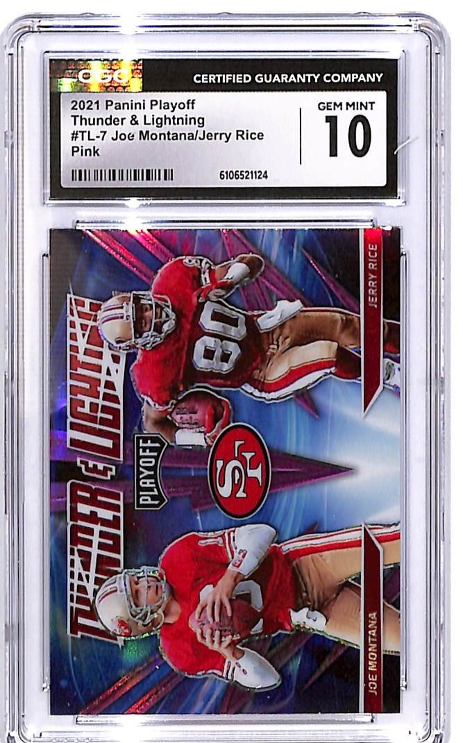 2021 Playoff Joe Montana Jerry Rice Thunder and Lightning Pink CGC 10 49ers