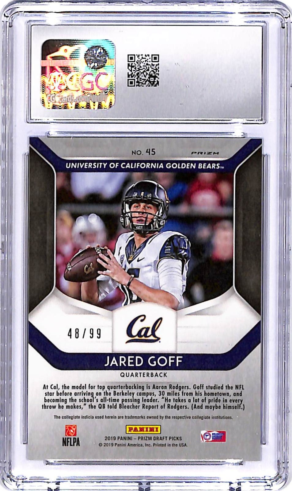 2019 Prizm Draft Picks Jared Goff Red White and Blue /99 #45 CGC 9.5 Cal
