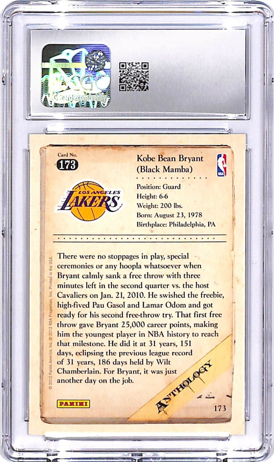 2012-13 Kobe Anthology Kobe Bryant #173 CGC 9 Lakers