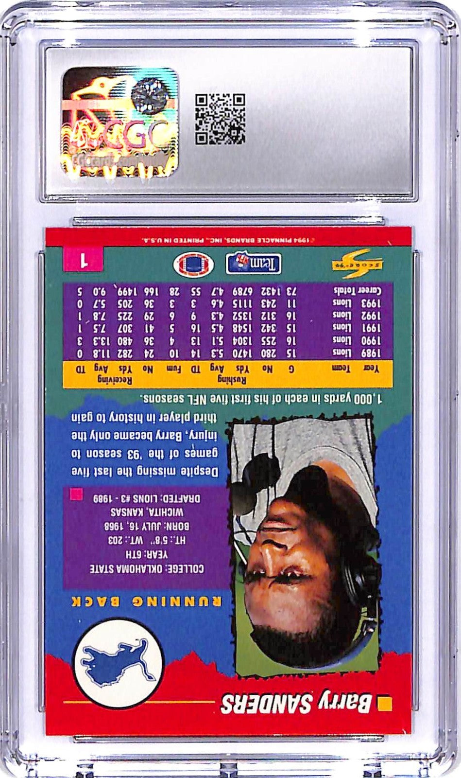 1994 Score Barry Sanders #1 CGC 9.5 Lions