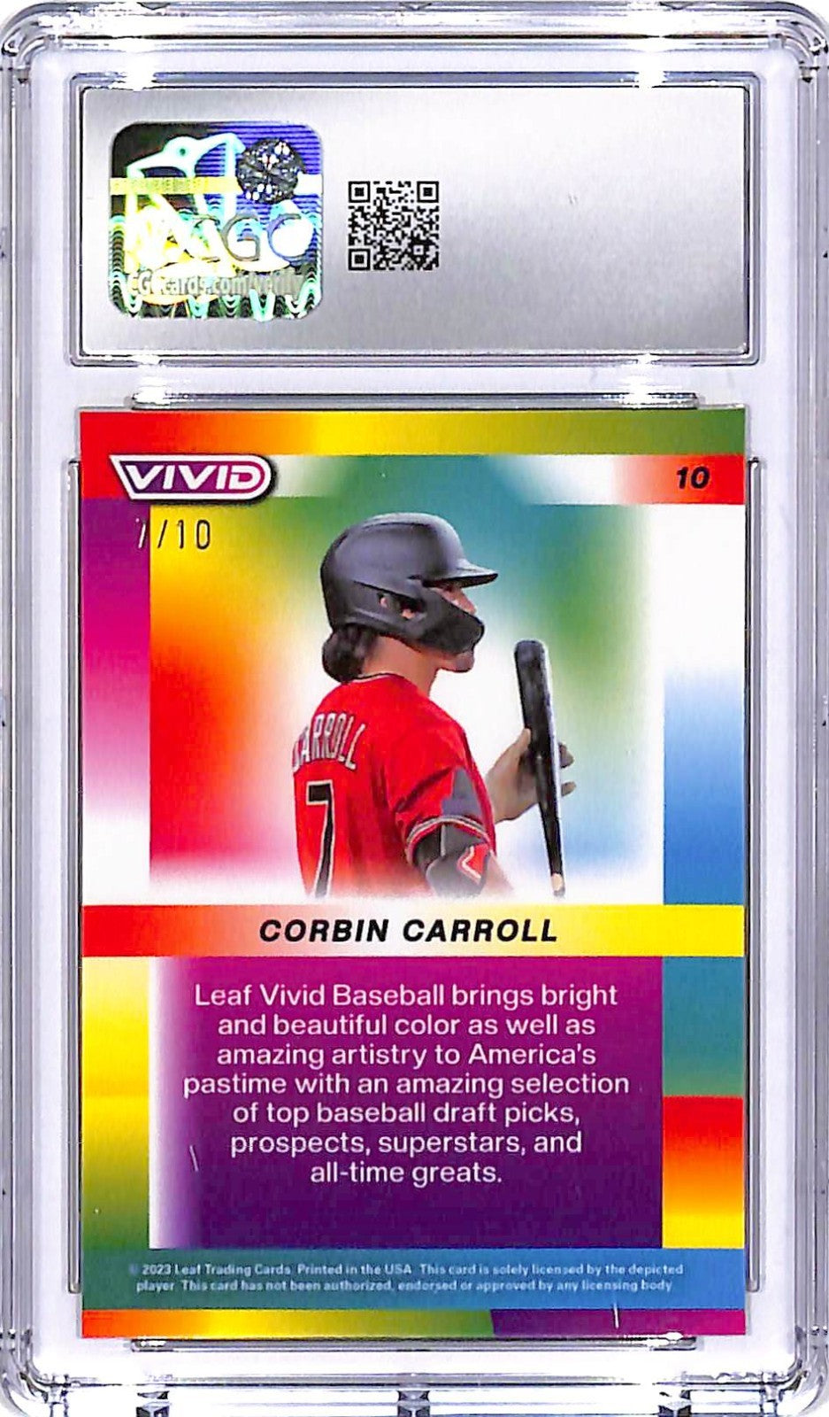 2023 Leaf Vivid Corbin Carroll Yellow Crystal /10 Rookie RC CGC 10 Diamondbacks