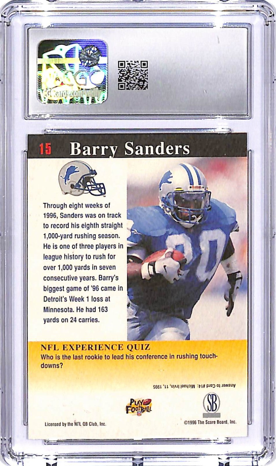 1996 Score Board Barry Sanders #15 CGC 10 Lions