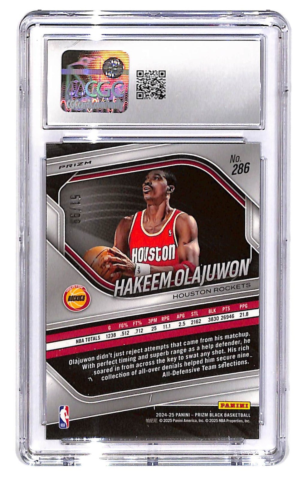 2024-25 Hakeem Olajuwon Panini Prizm Black Purple #286 CGC Mint 10