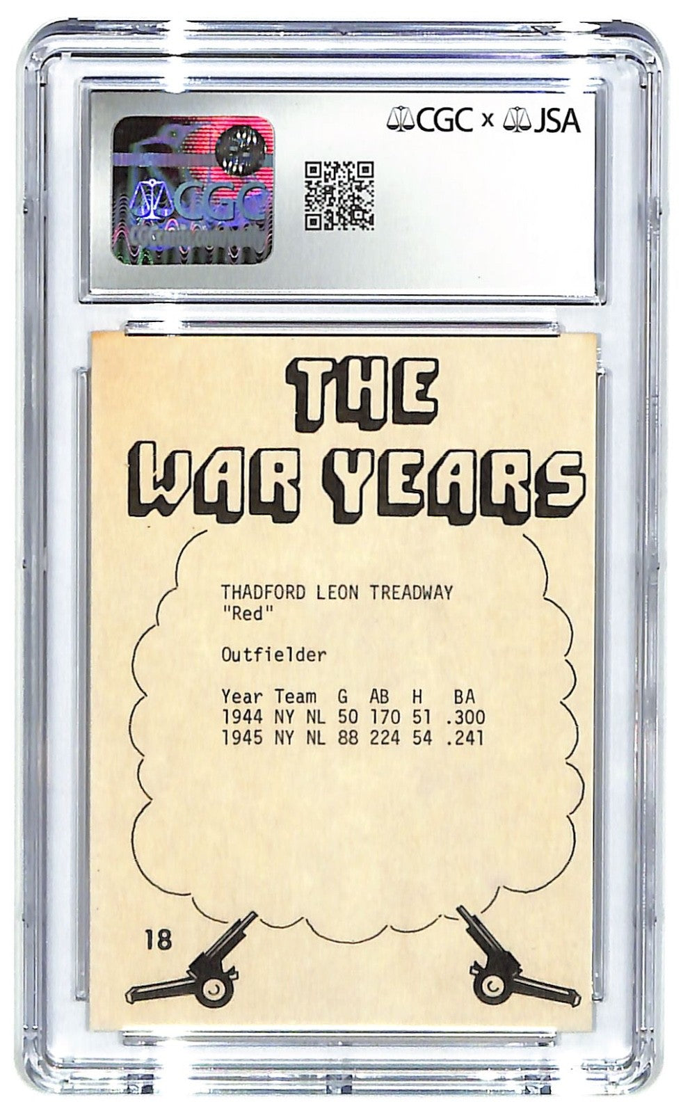 1977 TCMA Red Treadway The War Years #18 Autograph CGC 7 - JSA Authentic Auto