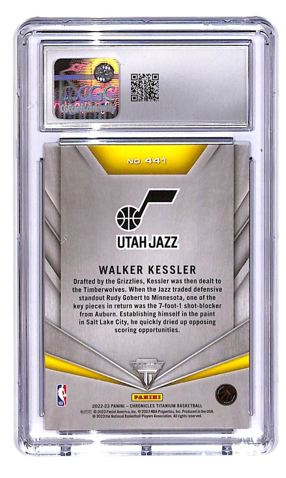 2022-23 Walker Kessler Panini Chronicles Titanium  #441 Draft #18/22 CGC 10