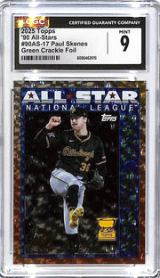 2025 Topps Paul Skenes 90 All Stars Throwback Green Crackle Foil /99 CGC 9