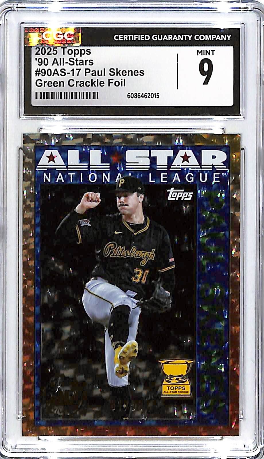 2025 Topps Paul Skenes 90 All Stars Throwback Green Crackle Foil /99 CGC 9