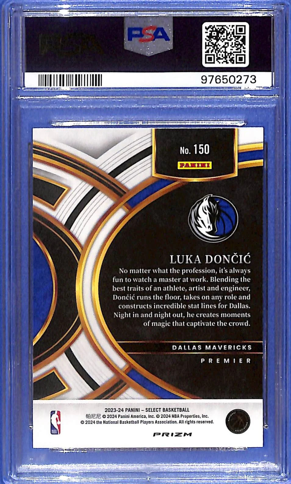 2023 Luka Doncic Panini Select Tiger Prizm #150 PSA 10 GEM Mavericks