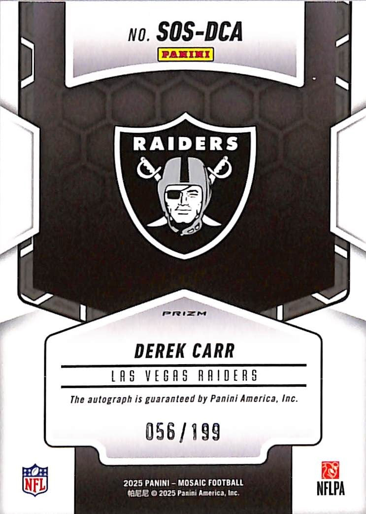 2025 Mosaic Derek Carr Auto Autograph Showtime Red /199 SOS-DCA Raiders