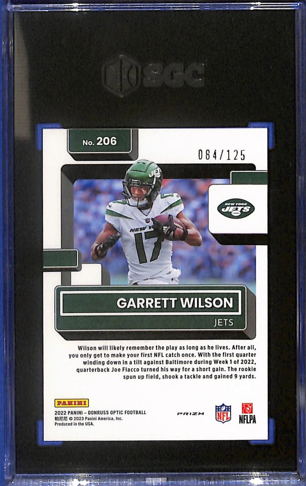 2022 Garrett Wilson Donruss Optic Rated Rookie #206 Silver Circles #84/125 SGC 9
