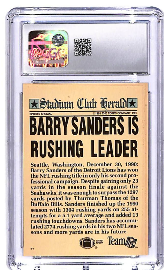 1991 Topps Stadium Club Barry Sanders Charter Member CGC 9.5 Lions