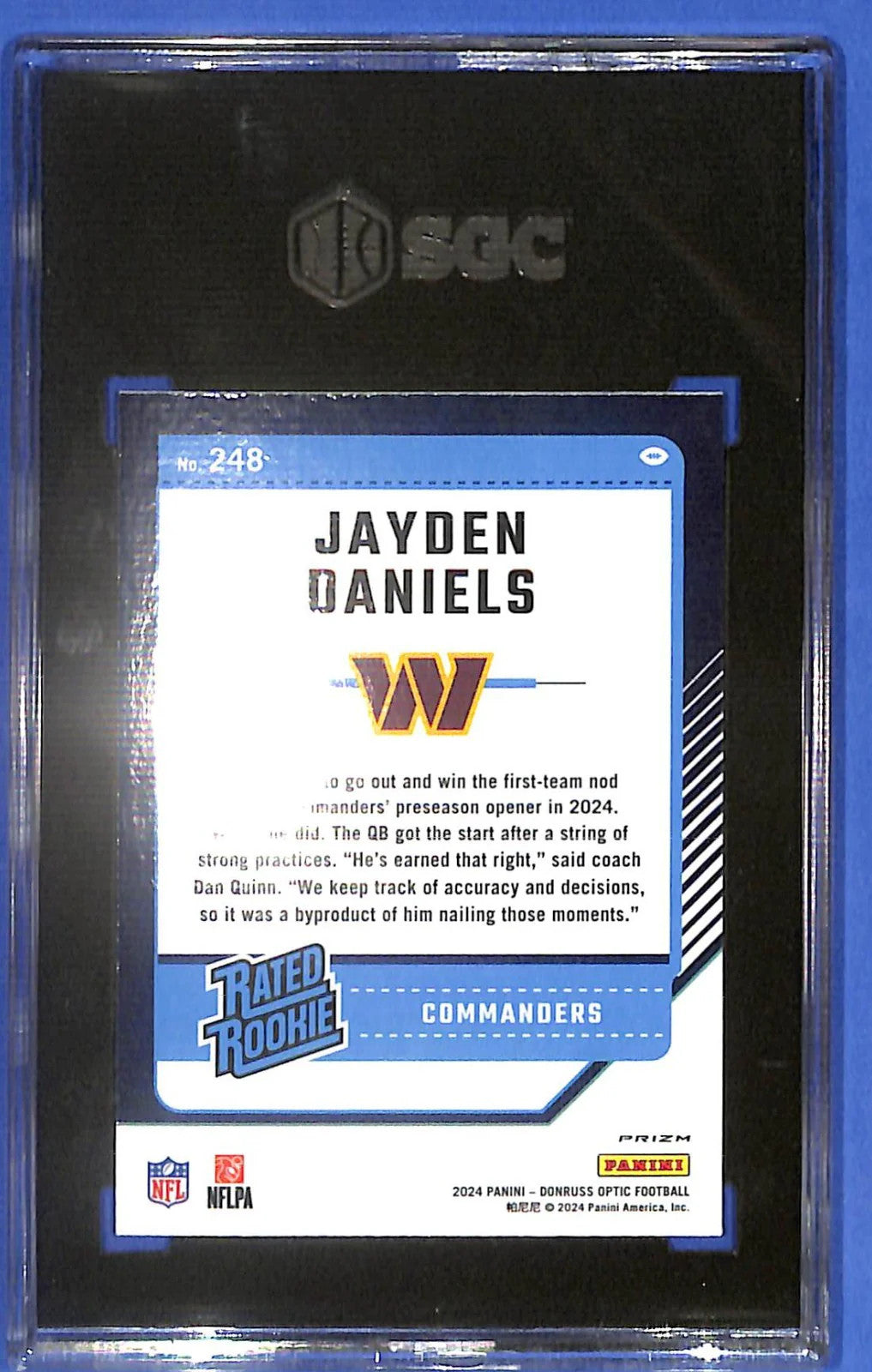 2024 Donruss Optic Jayden Daniels Rated Rookie RC Purple Shock SGC 10 #248