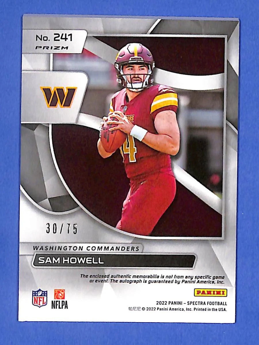 2022 Panini Spectra Rookie Patch Autographs Sam Howell #241 Hyper Prizm #/75
