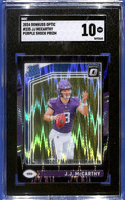 2024 Panini Donruss Optic J.J. McCarthy RC #235 Purple Shock Prizm SGC 10 GM