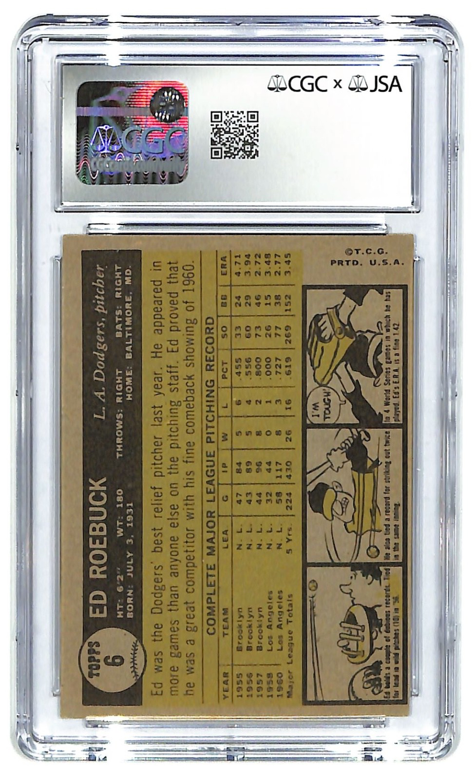 1961 Ed Roebuck Topps - #6 Autograph CGC Excellent 5.5 - JSA Authentic Auto