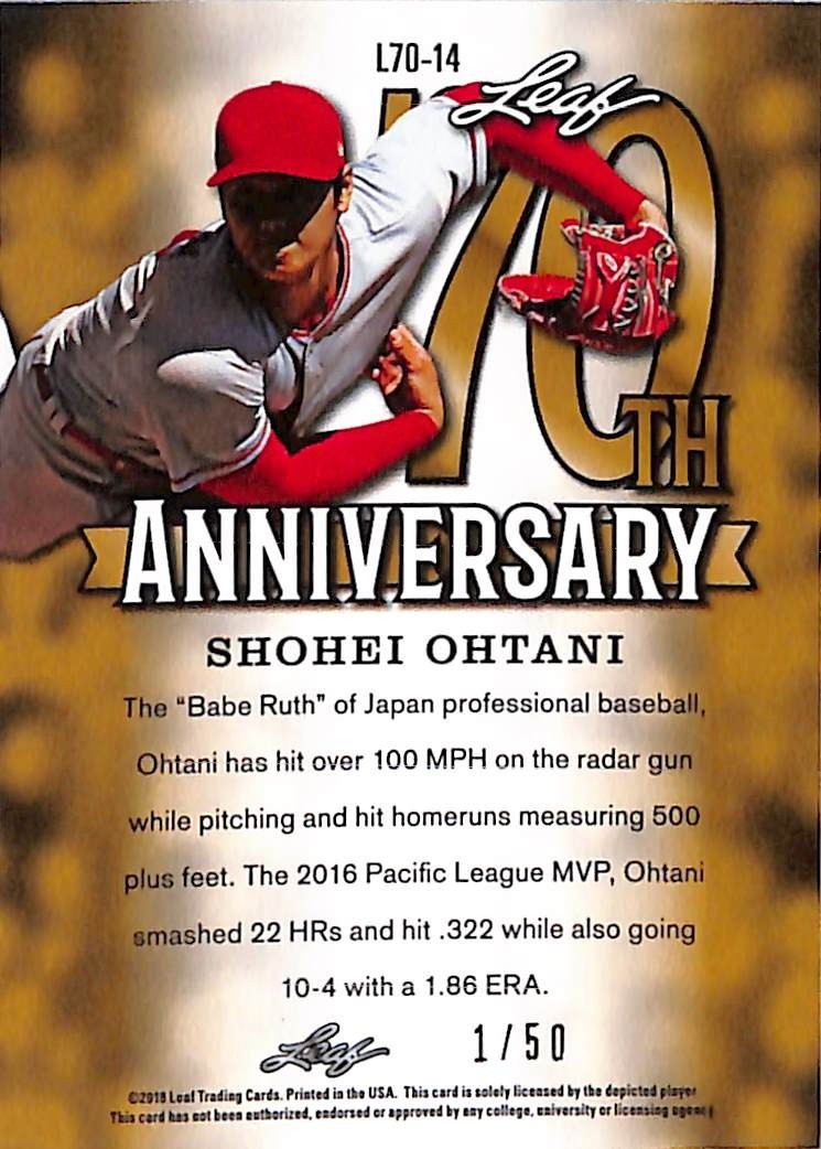 2018 Leaf Shohei Ohtani 70th Anniversary Rookie RC Blue /50 Angels
