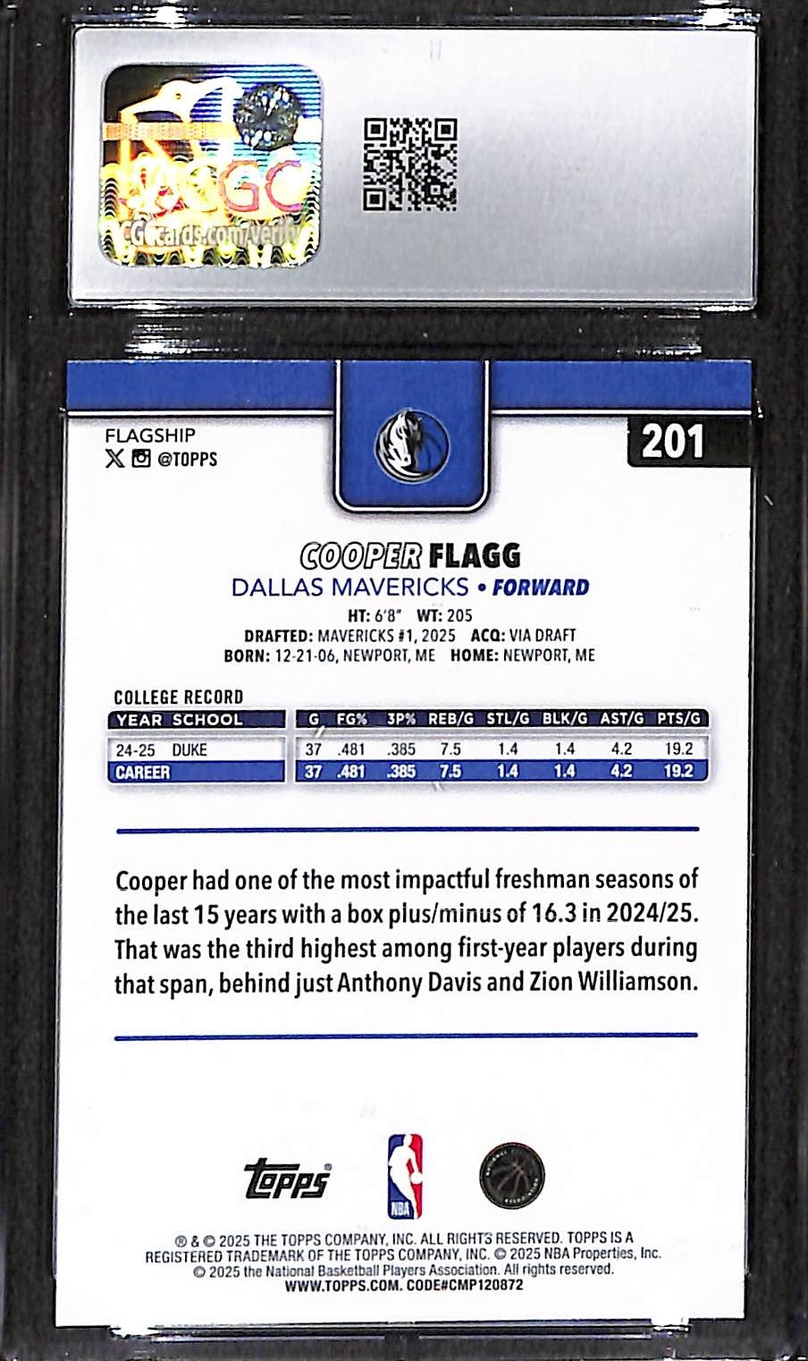2025-26 Topps - Cooper Flagg #201 (RC) CGC 9.5