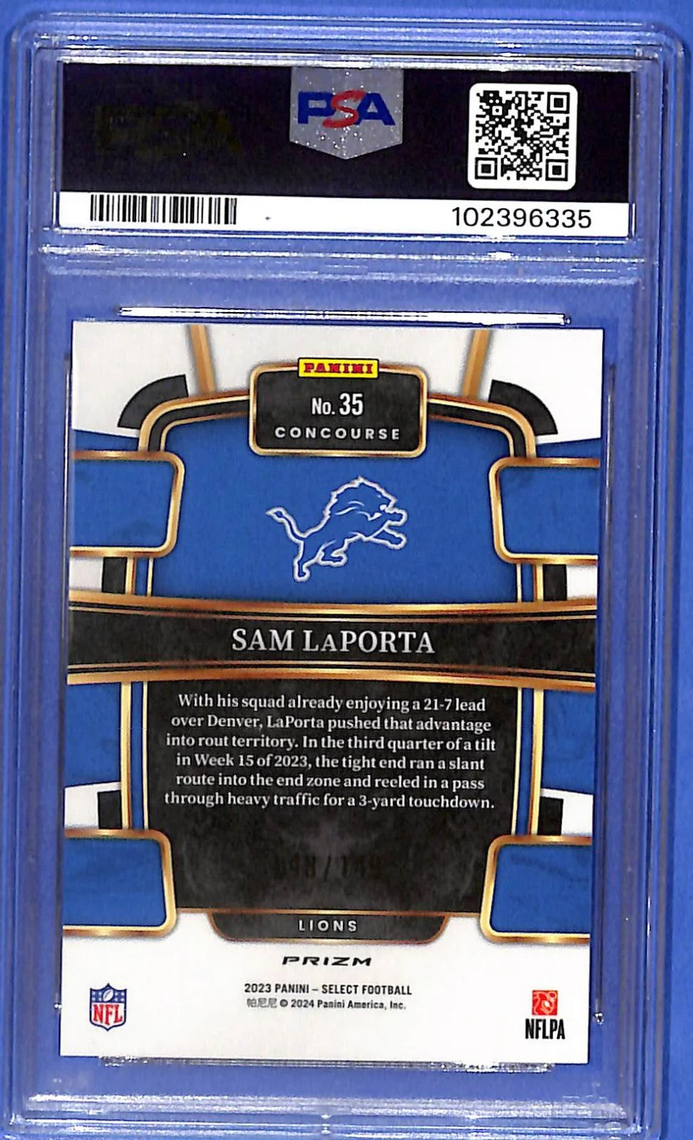 2023 Panini Select - Concourse Sam LaPorta #35 Maroon Prizm /149 (RC) PSA 10