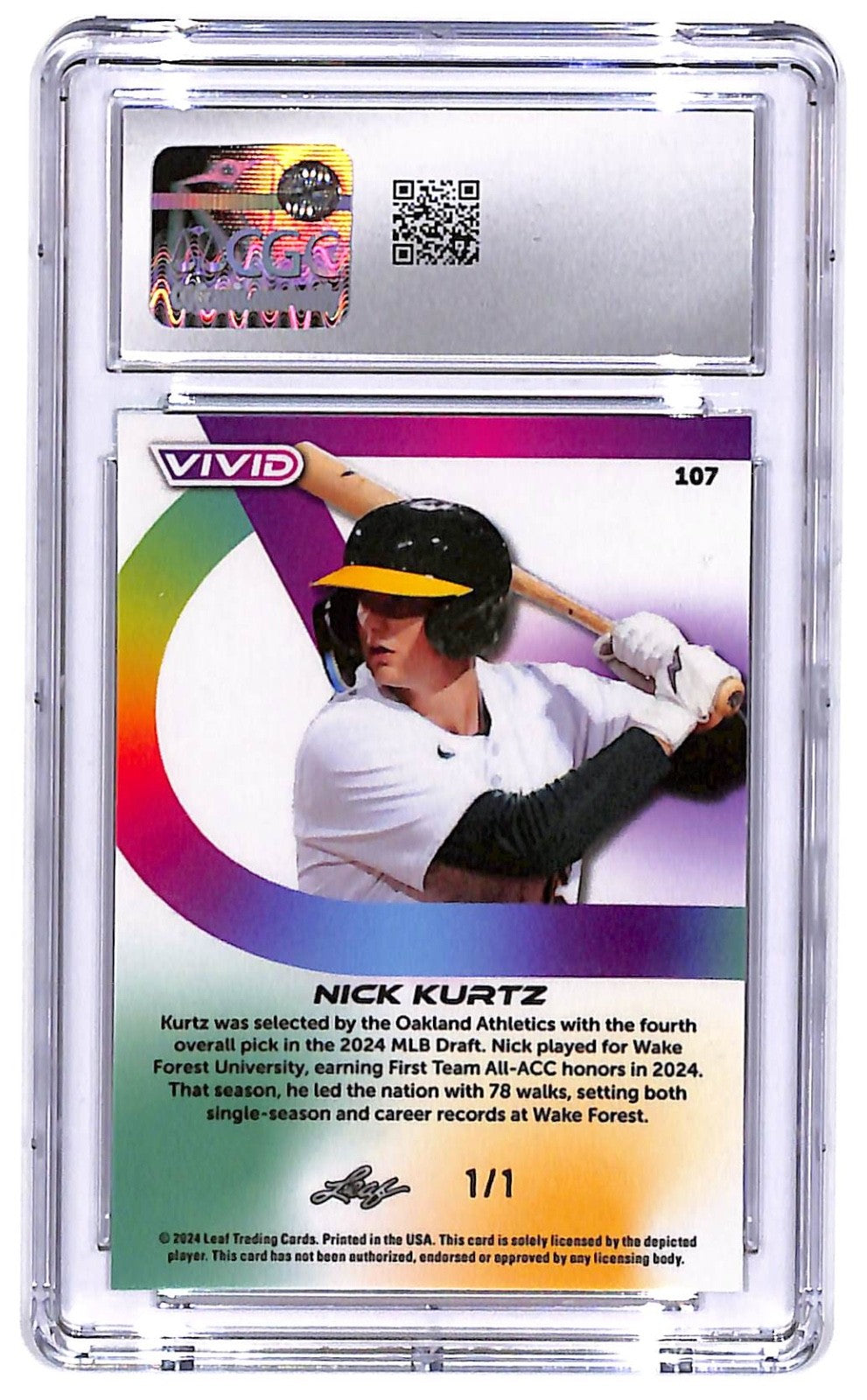 2024 Nick kurtz Leaf Vivid Orange Lazer (RC) - 107 #1/1 - CGC 10 Mint