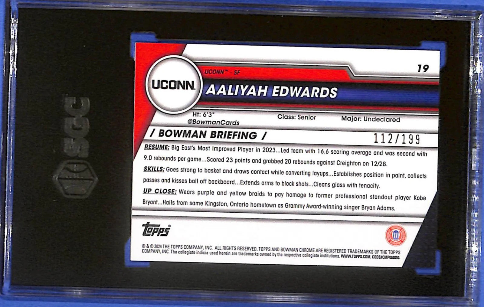 2023-24 Bowman U Chrome Aaliyah Edwards Blue RayWave Refractor #132/199 SGC 10