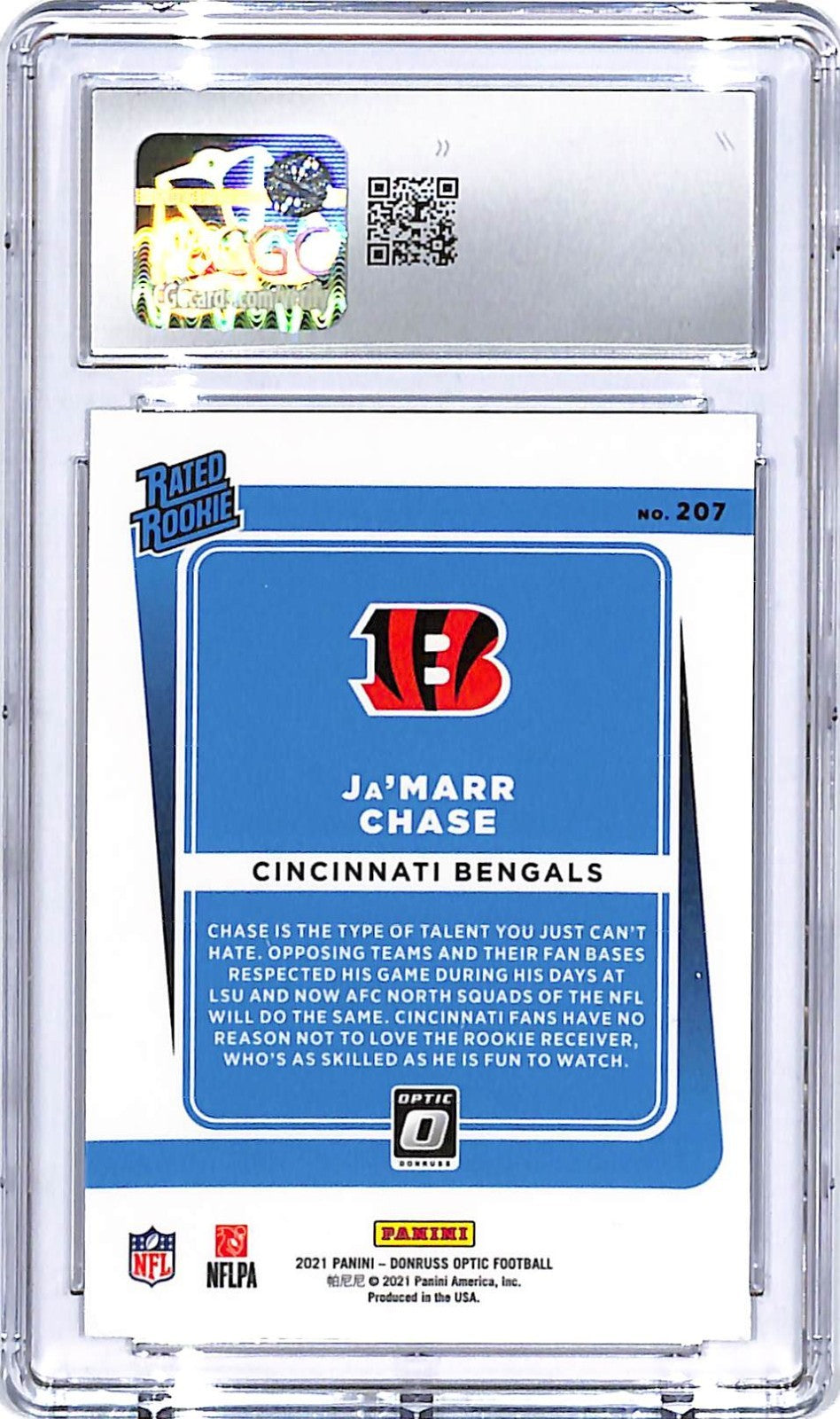2021 Donruss Optic Ja'Marr Chase Rated Rookie RC #207 CGC 10 Bengals