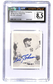 Signed 1987 CCC '48 Bowman Reprints Bill Johnson #33 CGC 8.5/10 Auto Yankees