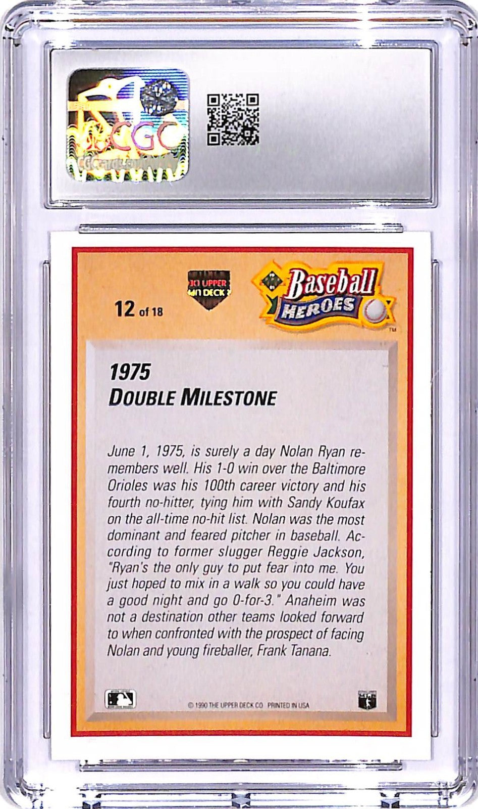 1991 Upper Deck Nolan Ryan Baseball Heroes 75 Double Milestones #12 CGC 9.5