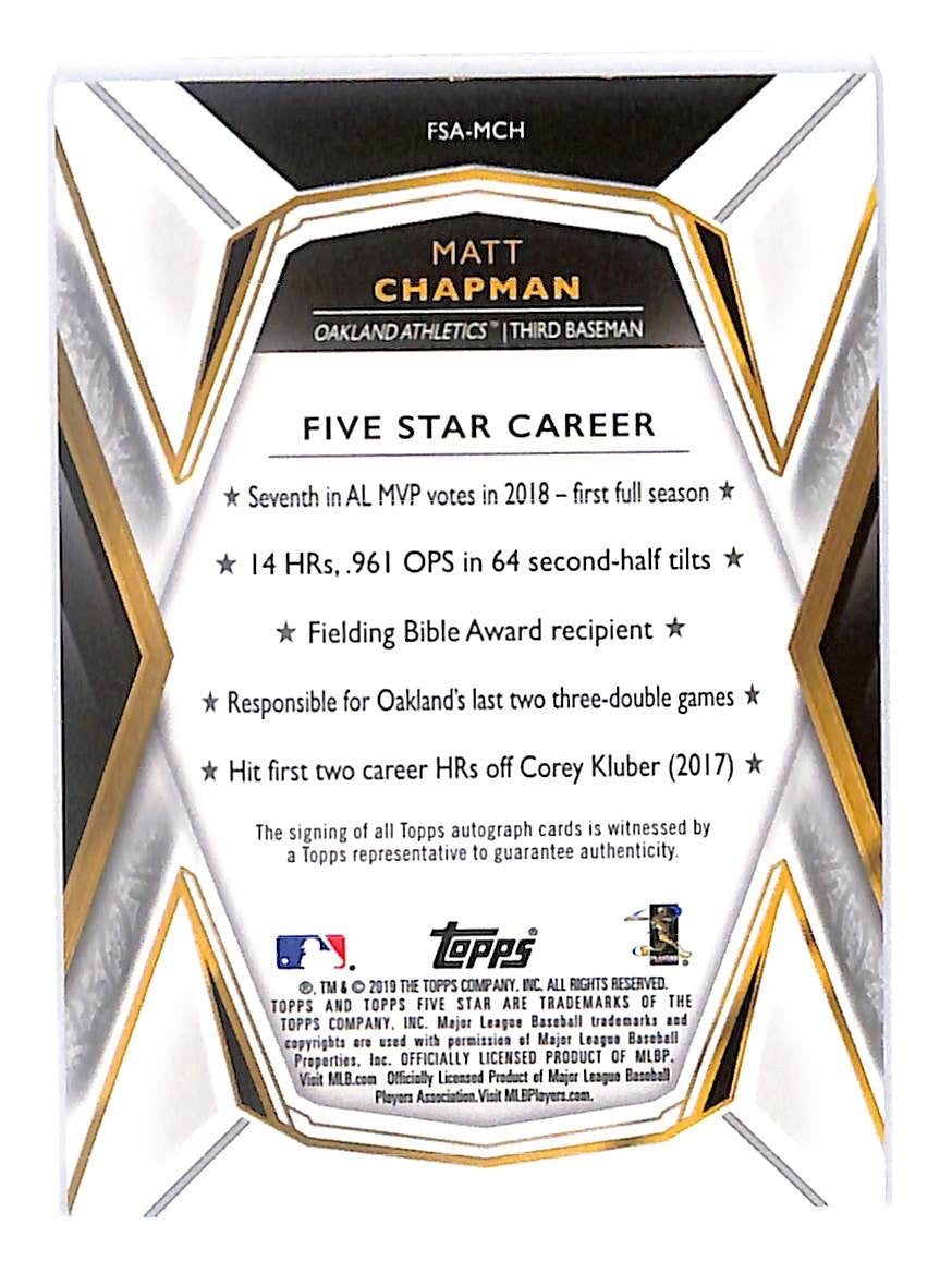 2019 Matt Chapman Five Star - Authentic Autographs #FSA-MCH