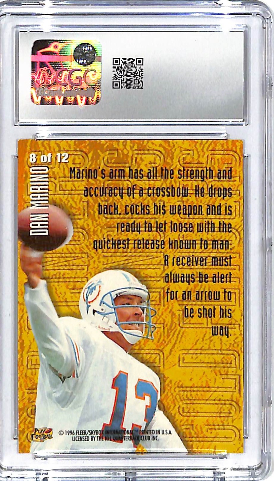 1996 Fleer Metal Dan Marino Gold Fingers #8 CGC 9.5 Dolphins