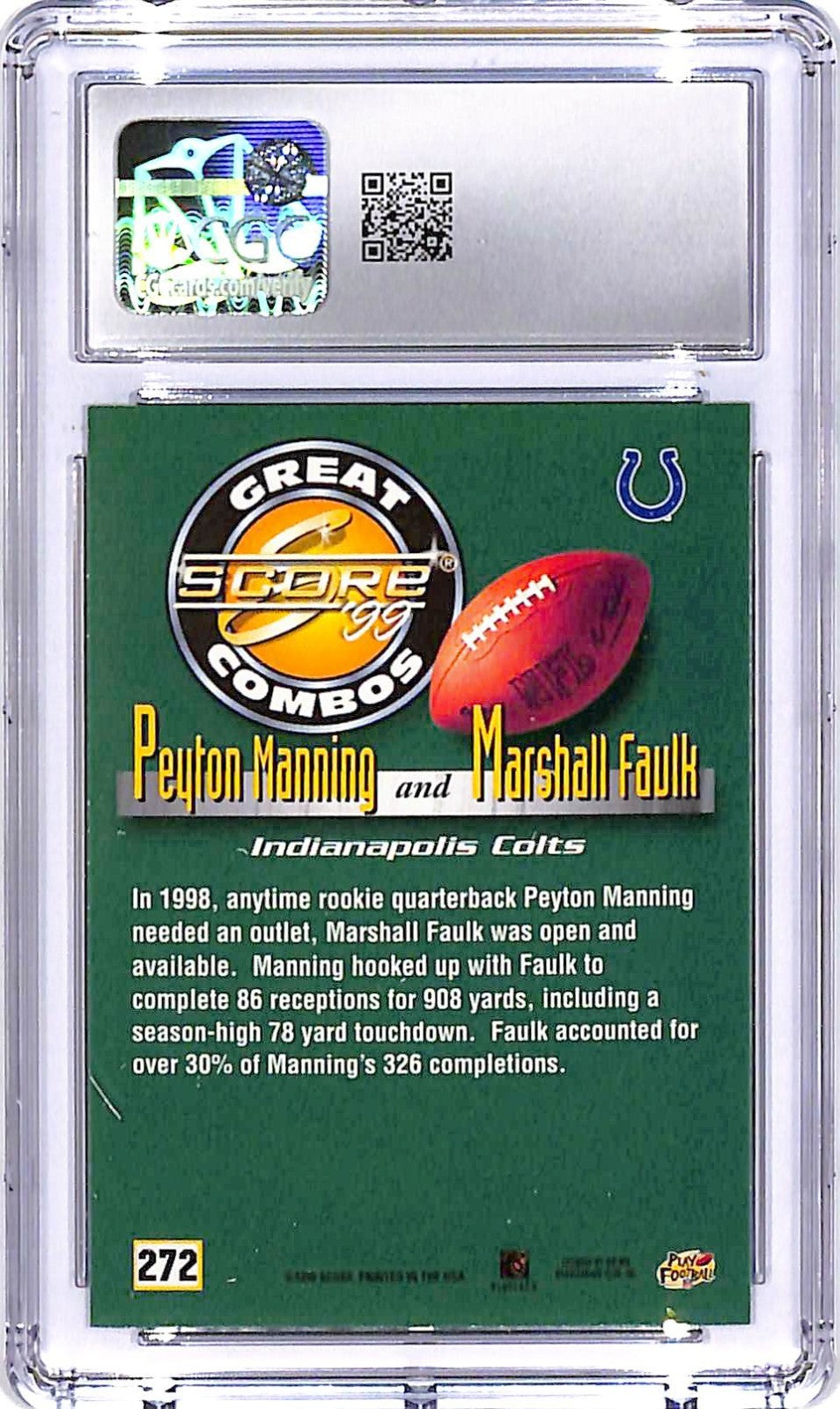 1999 Score Peyton Manning Marshall Faulk #272 CGC 9.5