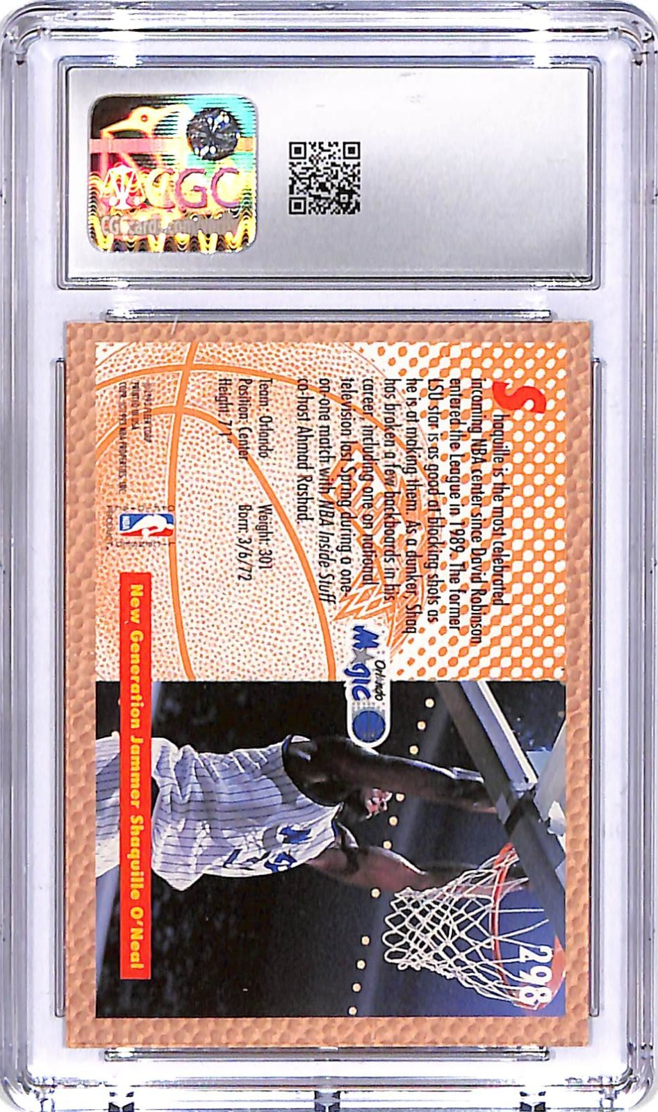 1992-93 Fleer Shaquille O'Neal Rookie RC Slam Dunk CGC 9 #298